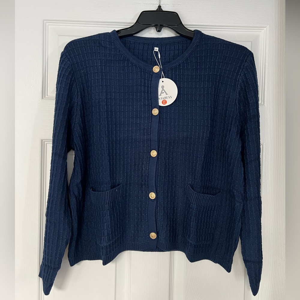 Classic Navy Button-Front Cardigan with Patch Pockets